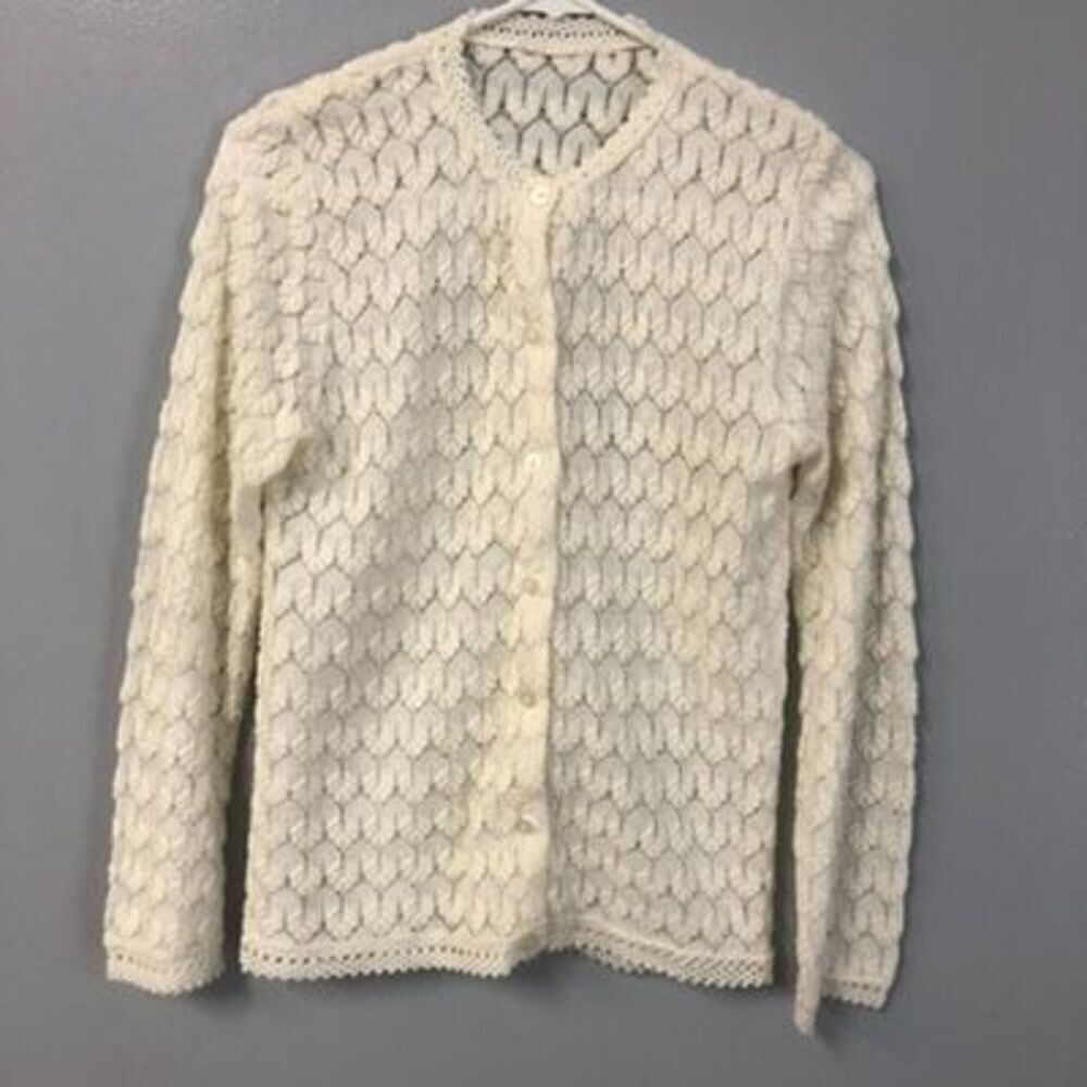 vintage button up cardigan delicate knit ivory classic no tag approximate small